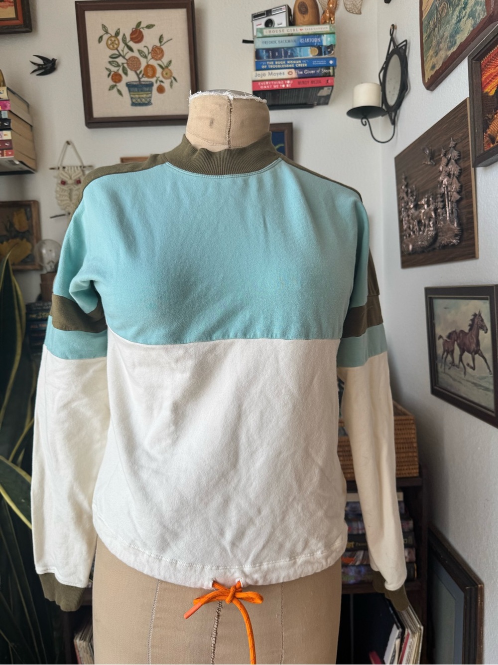 Cotopaxi Bandera Sweatshirt Retro Color block Teal White Olive Small Outdoor